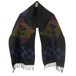 Chelsey By Joseph Wool Scarf Fringe Artsy Colorful Vintage Oversized
